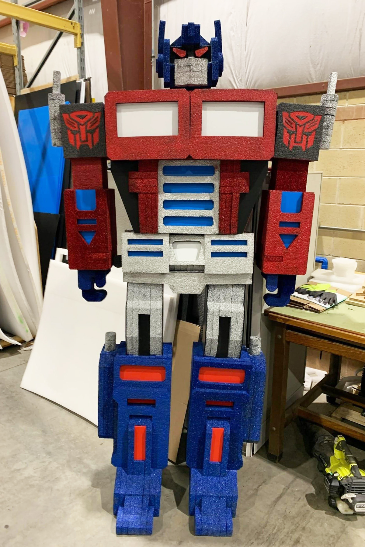 Optimus Prime figure crafted from custom foam materials.